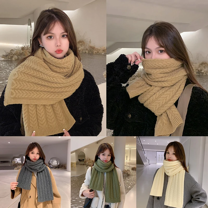 

Теплый Зимний вязаный шарф в Корейском стиле для женщин, модный толстый шерстяной шейный платок, Дамская шаль, шейный платок 30*170 см
