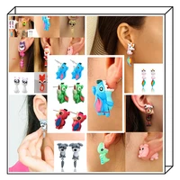 soft ceramics earrings handmade subject separation ear studs fashion cartoon animal steve polymer clay earring jewelry gifts