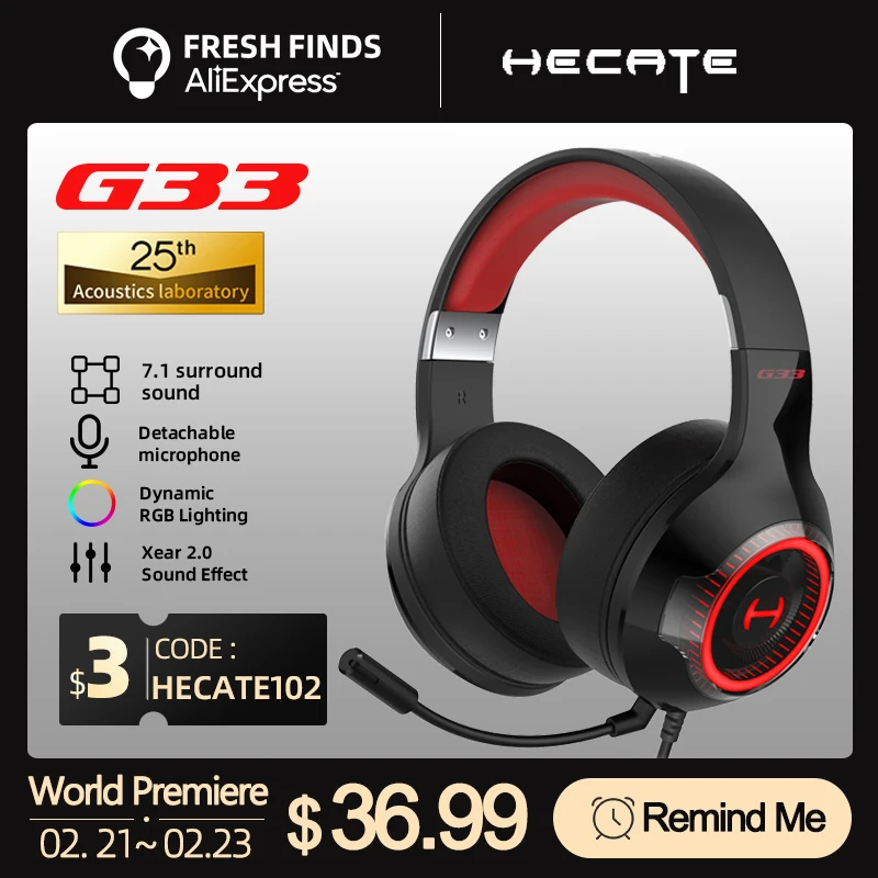 

[World Premiere] EDIFIER HECATE G33 Gaming Headphone 7.1 Surround RGB Lighting USB Gamer Headset Noise Reduction Detachable Mic