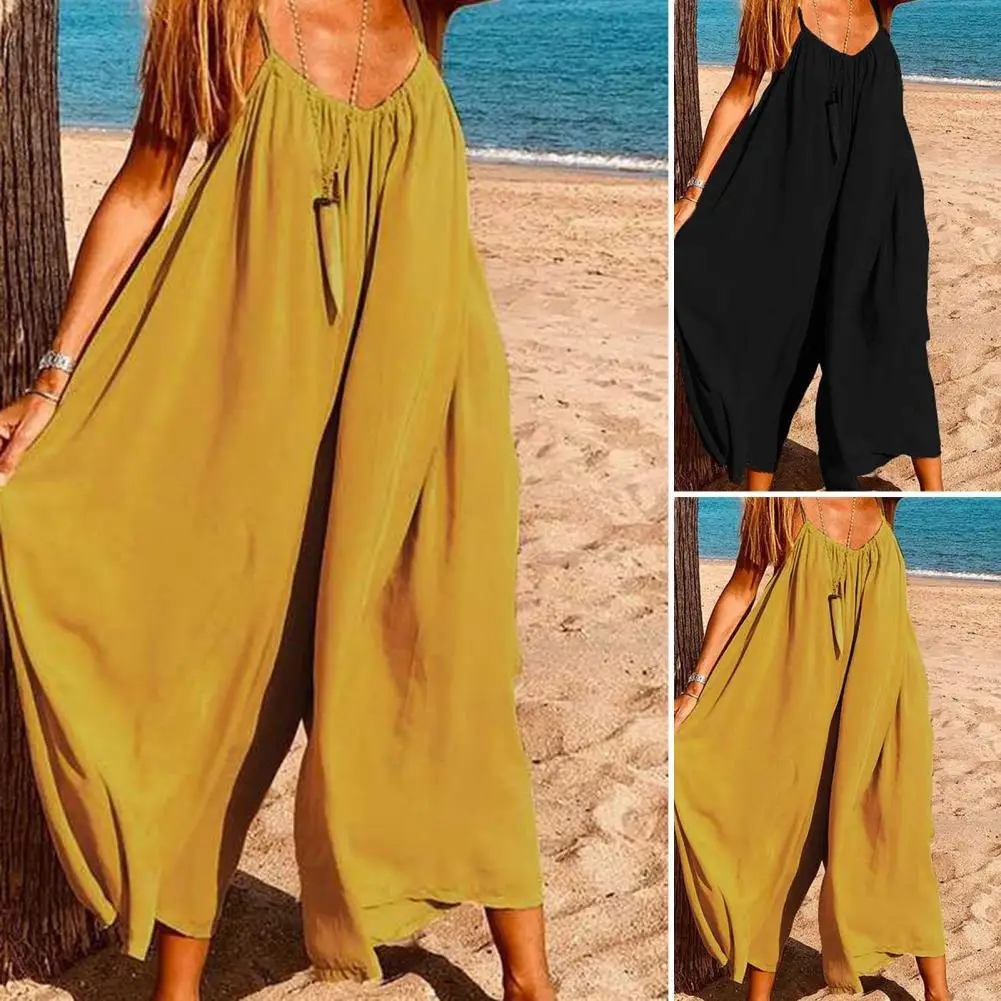 

Women Jumpsuit Solid Color Super Loose Oversized Spaghetti Strap Plus Size Women Romper Daily Clothes Jumpsuit Women الإباحية