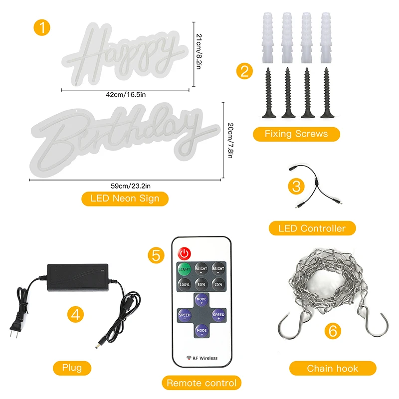 Улучшенная большая неоновая вывеска на день рождения Настенный декор