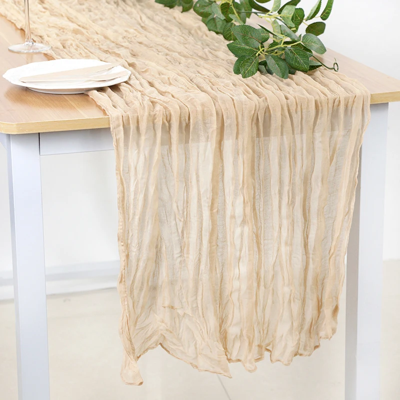 

180cm Smoke Green White Gauze Cheesecloth Semi-Sheer Table Runner for Wedding Banquet Birthday Party Table Centerpieces Decor