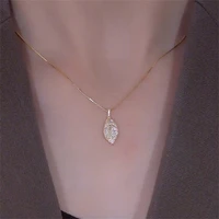 simple titanium steel leaf clavicle chain necklaces for women gold color silver plated crystal choker korean fashion jewelry