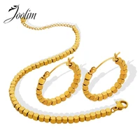 joolim jewelry pvd gold finish no fade removable small square body earrings jewelry set trend 2022 stainless steel