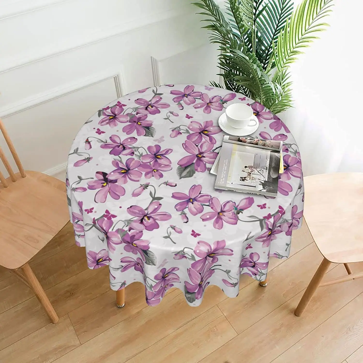 

Violet Floral Round Tablecloth,Waterproof Soft and Anti-Wrinkle Tablecloth Suitable for Cafes Restaurants Picnics Weddings
