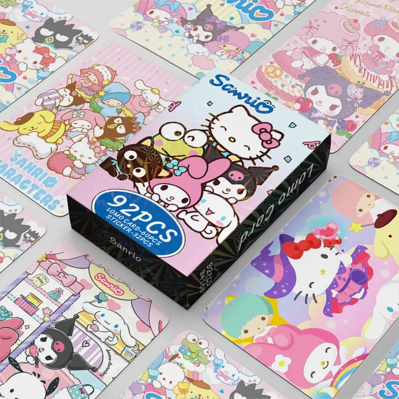 92Pcs/Set Sanrio Sticker New Series Hello Kitty Cinnamon Roll KUROMI MY MELODY Lomo Cards HD Printd Photocards Cute Cartoon Gif