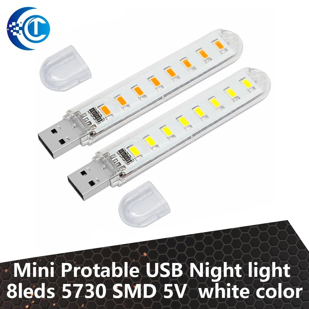 Мини-светильник дневной яркости, 8 светодиодов, 5730 SMD, 5 В, для ПК, ноутбуков, компьютеров, мобильных устройств, лампа для кемпинга, белый цвет
