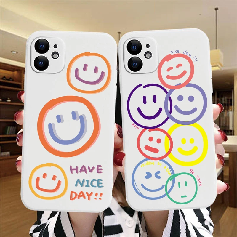 

Cute flower funny Cartoon Smiley Phone Case For iPhone 11 12 13 Pro Max Mini X 7 8 Plus 6s XR XS Max Soft Silicone Back Cover