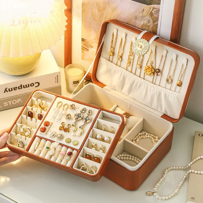 Двухслойная шкатулка для украшений органайзер большой емкости из искусственной