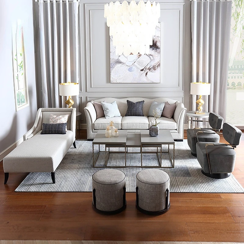 

Роскошный американский диван из массива дерева, современный простой тканевый диван Guifei, чайный столик, комбинированная мебель для гостиной