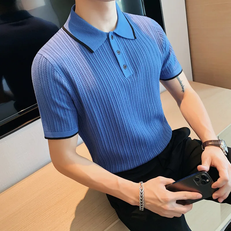 

High Quality Summer Short Sleeve Solid Polo T Shirts For Men Clothing 2022 Turn Down Collar Slim Fit Casual Polos Homme 3Colors