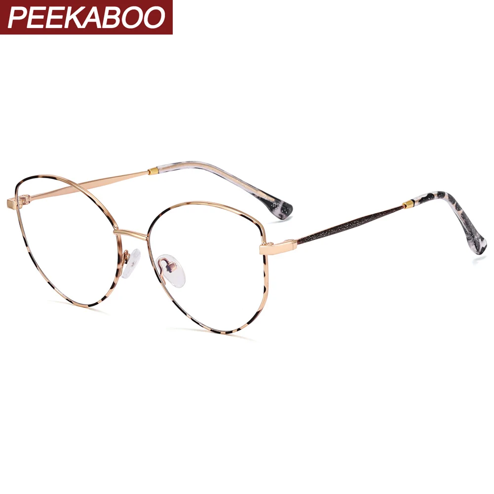 

Peekaboo clear lens metal glasses female blue light filter full rim cat eye glasses frame women gold leopard accessories