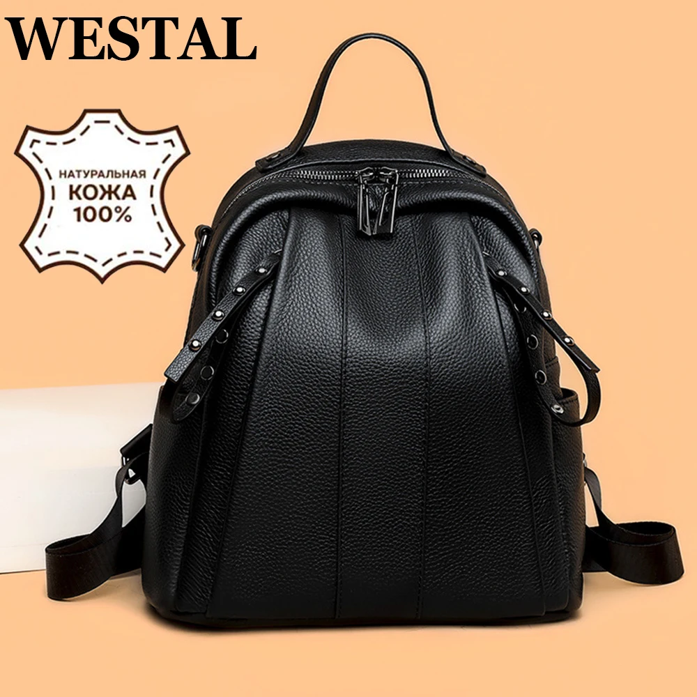 

WESTAL Genuine Leather Backpack for Women Black Casual School Bag Purse Large Capacity Travel Backpacks for Laptop Bags 2023