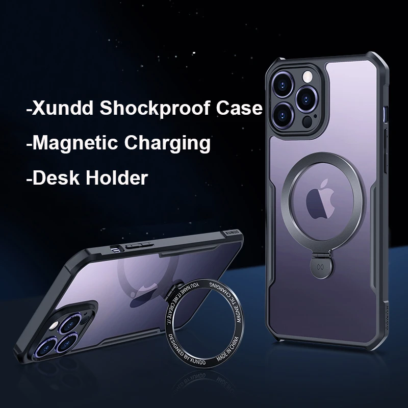

Xundd Magnetic Holder Case For iPhone14 Pro Max, Shockproof Bumper Airbag Kickstand Clear Cover For iPhone 12 13 14 Pro Case