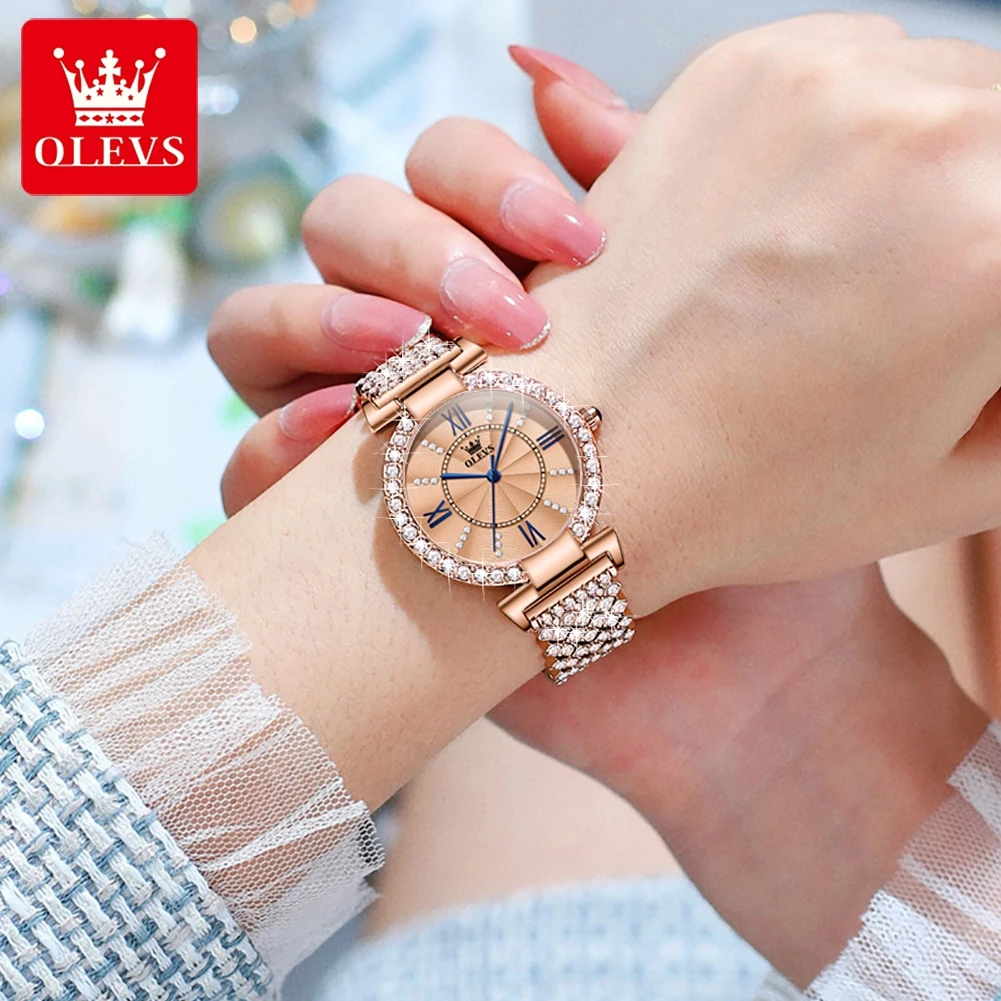OLEVS Luxury Top Brand Diamond Watches for Woman Fashion Ladies Quartz Watch Stainless Steel Female Elegant Wristwatch Gift enlarge