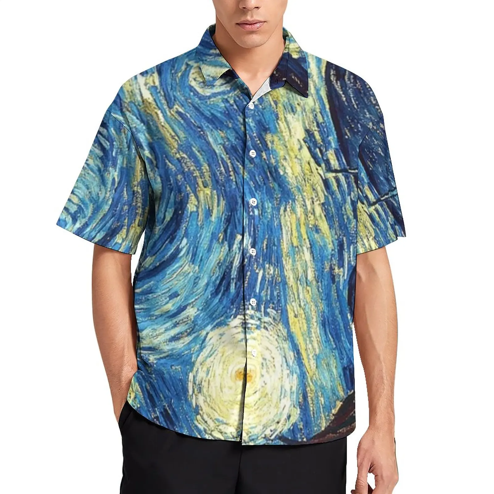 

Starry Night Blouses Male Vincent Van Gogh Casual Shirts Summer Short-Sleeve Graphic Vintage Oversize Beach Shirt Gift