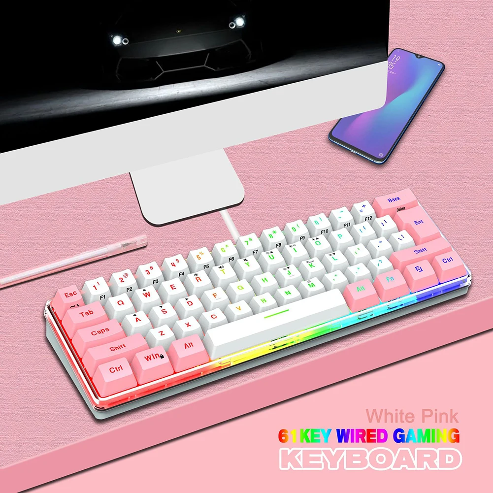 

Компактная игровая клавиатура, кабель USB, 61 клавиша, 5 в постоянного тока, RGB, для портативного ПК, компьютера, офиса, настольного ПК, с мультим...