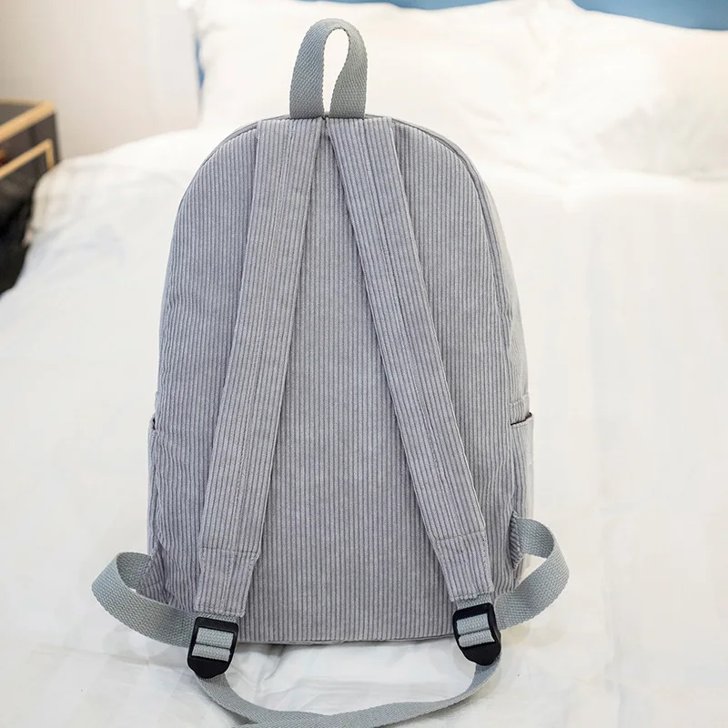 

Style Backpack Striped Fabric Corduroy Design Girls Backpack School Preppy Soft Female For Teenage Backpack Women