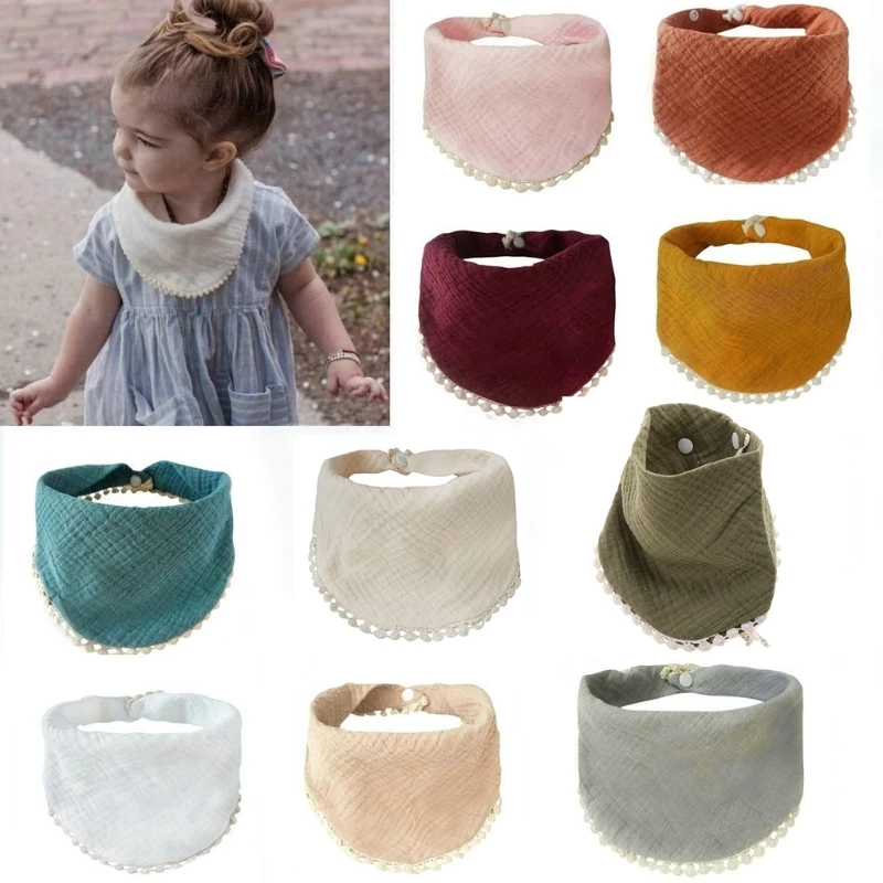 

Q0KB Baby Bibs Cotton Muslin Scarf Burp with for TRIANGLE Gauze Water Absorb Ban