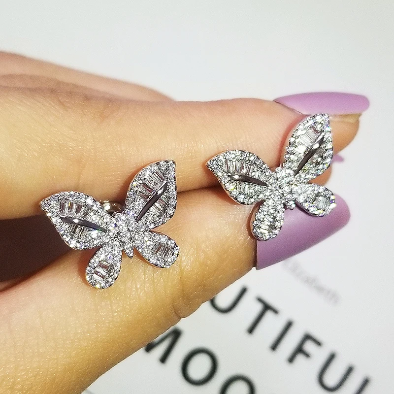

2022 New Trendy Butterfly Ear Stud silver color korean Earing For Women Lady Anniversary Gift Jewelry Wholesale Moonso E5613
