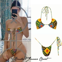 k jenner summer bikini baroque inspired print brazilian tie side bikini strings bikinis