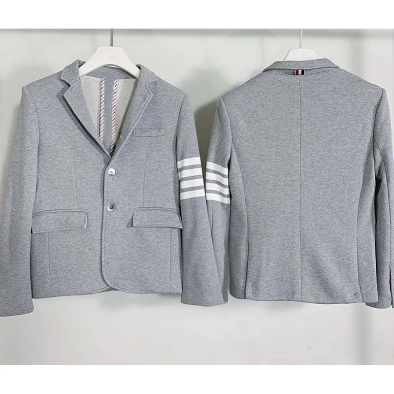 

Autumn TB Blazers Luxury Brand Men's Jackets White Stripes Notched Collar Gray Suits Foraml Office Women Suit Jacket