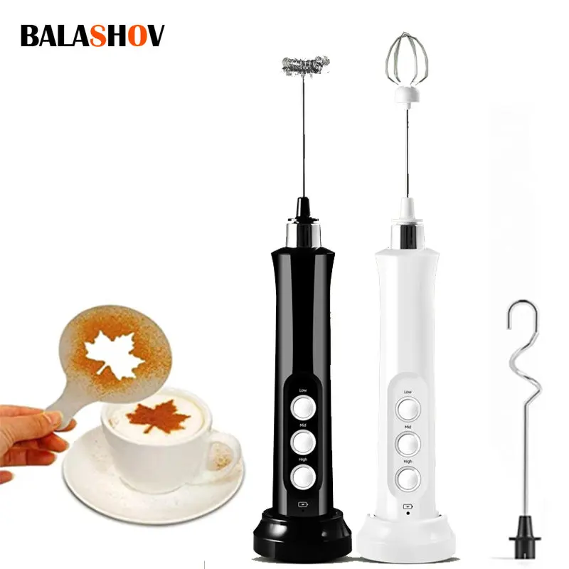 

3 в 1 перезаряжаемый Электрический вспениватель молока, пенообразователь, ручной пенообразователь, высокоскоростной Миксер для напитков, устройство для взбивания кофе, палочка, кухонный инструмент