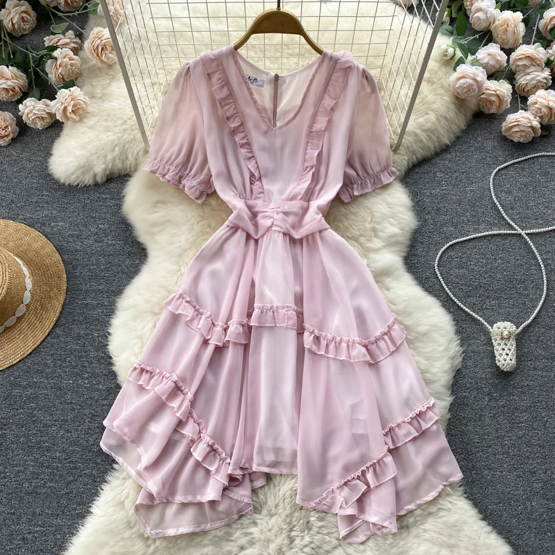 

VANOVICH французское темпераментное съедобное лоскутное платье с грибком деревьев женское летнее 2022 Новое тонкое неравномерное шифоновое пла...