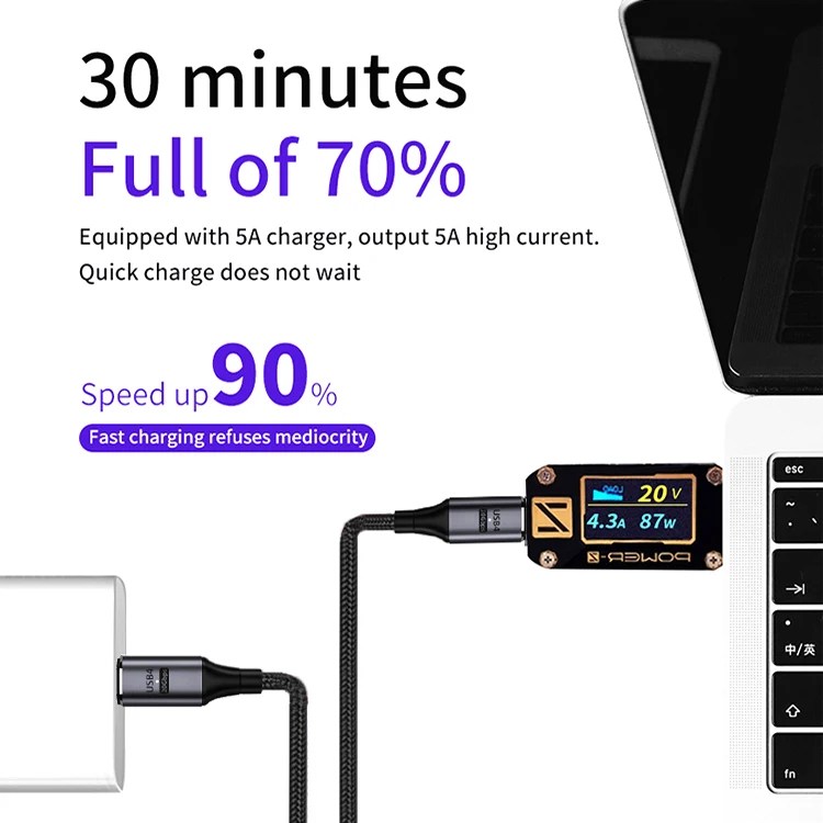 Фото Магнитный зарядный кабель USB 4, 100 Вт, 20 Гбит/с, 8K, 60 Гц №3