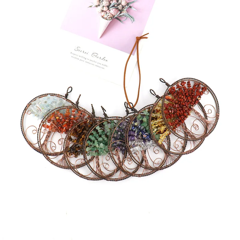Retro Natural Gravel Tree Of Life Hanging Decoration Reiki Healthy Mineral Crystal Feng Shui Home Car Interior Ornaments Gift