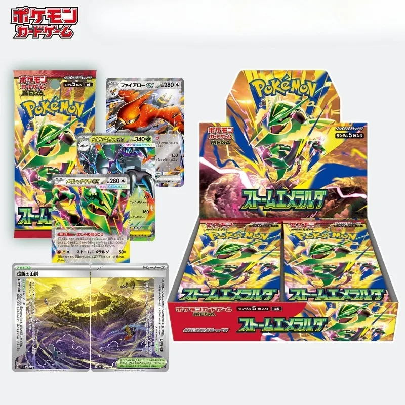 Фото Коллекционные карточки Pokémon PTCG, японская версия, M6 Storm Emeralda, заводская упаковка, оригинальный бустер-бокс, Mega Rayquaza‑ex. №1