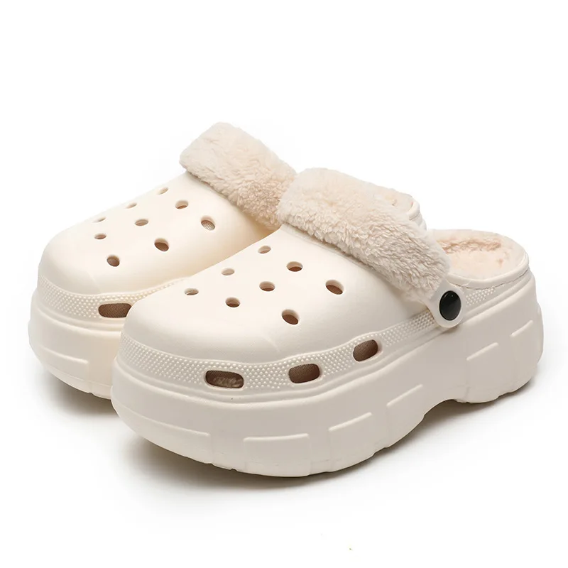 New Woman Warm Outdoor Furry Plush Heighten Platform Slippers Winter Shoes Casual Home Cotton Shoes Hollow Out Plush Slippers