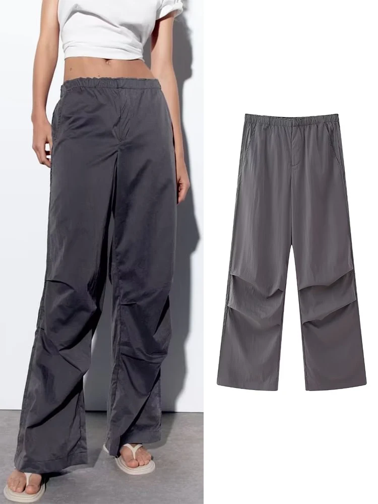 

Брюки женские смешанные из нейлона, однотонные брюки со средней талией, весенние повседневные свободные прямые штаны для женщин