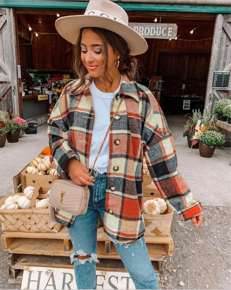 

2021 Autumn and Winter New Women's Fashion Casual Large Plaid Thick Shirt Women's Woolen Jacket