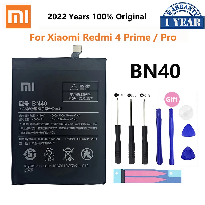 

Xiao Mi Original Phone Battery BN40 For Xiaomi Redmi 4 Pro Prime 3G RAM 32G ROM High Quality 4100mAh Phone Replacement Batteries