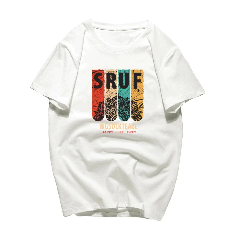 

Printed Short Sleeve Fashion Versatile T-Shirt Men's Summer Hong Kong Style 100% Cotton Comfortable Loose Round Neck T-Shirt