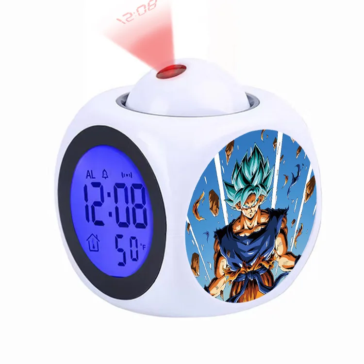 Фото Аниме-будильник с проекцией Dragon Ball Goku, светодиодный дисплей времени и температуры, для спальни, с функцией повтора сигнала №4