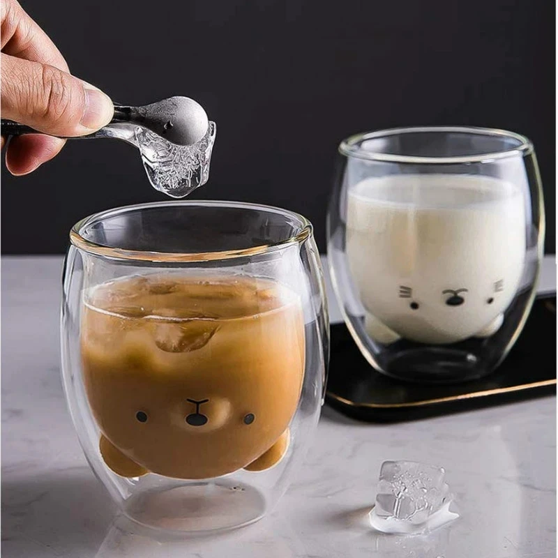 

Creative Cute Bear Double-layer Coffee Mug Double Glass Cup Carton Animal Milk Glass Lady Cute Gift Christmas gift WF