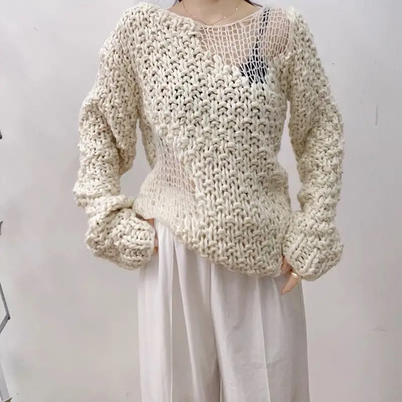 

New Slouchy Hollow Off Shoulder Sweater Women's Loose Slim Sexy Off Shoulder Knitwear winter clothes women Polyester