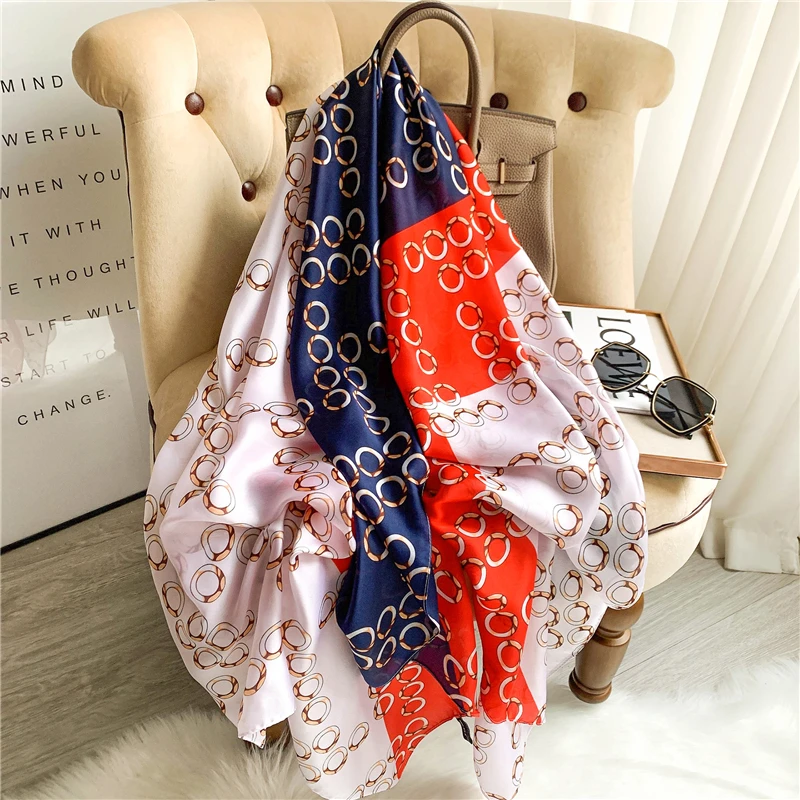 

High Quality Soft Satin Silk Scarf for Women 2022 Summer Shawls Foulard Luxury Brand Beach Stoles Wraps Bandana Headband Hijab