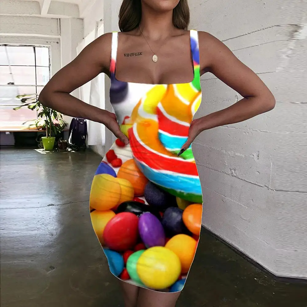 

SOMEPET Candy Dresses Women Food Sundress Colorful Bodycon Dress Lollipop 3d Print Rainbow Vestido Sexy Womens Clothing