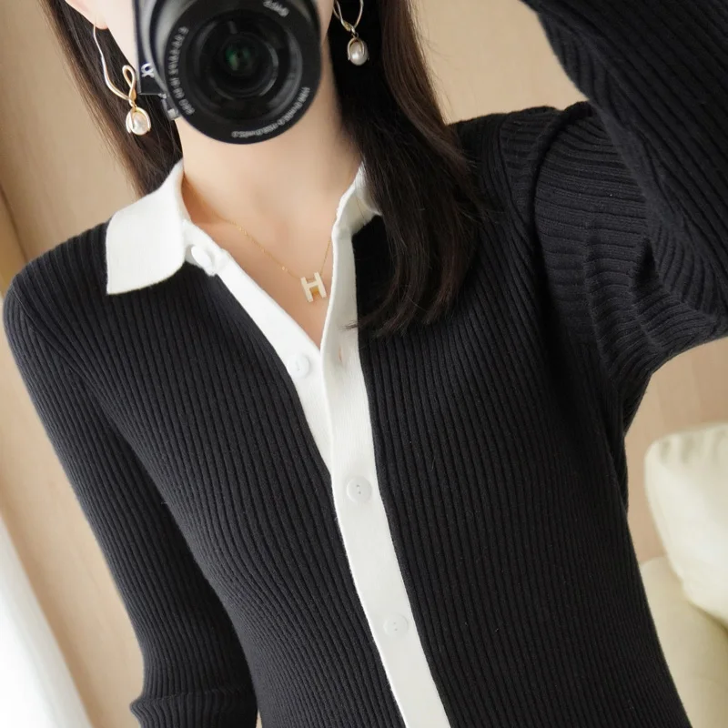 Autumn And Winter 2022 New POLO Neck Knitted Cardigan Fashion, Casual, Charming, Wearing Inside And Outside Essential Women