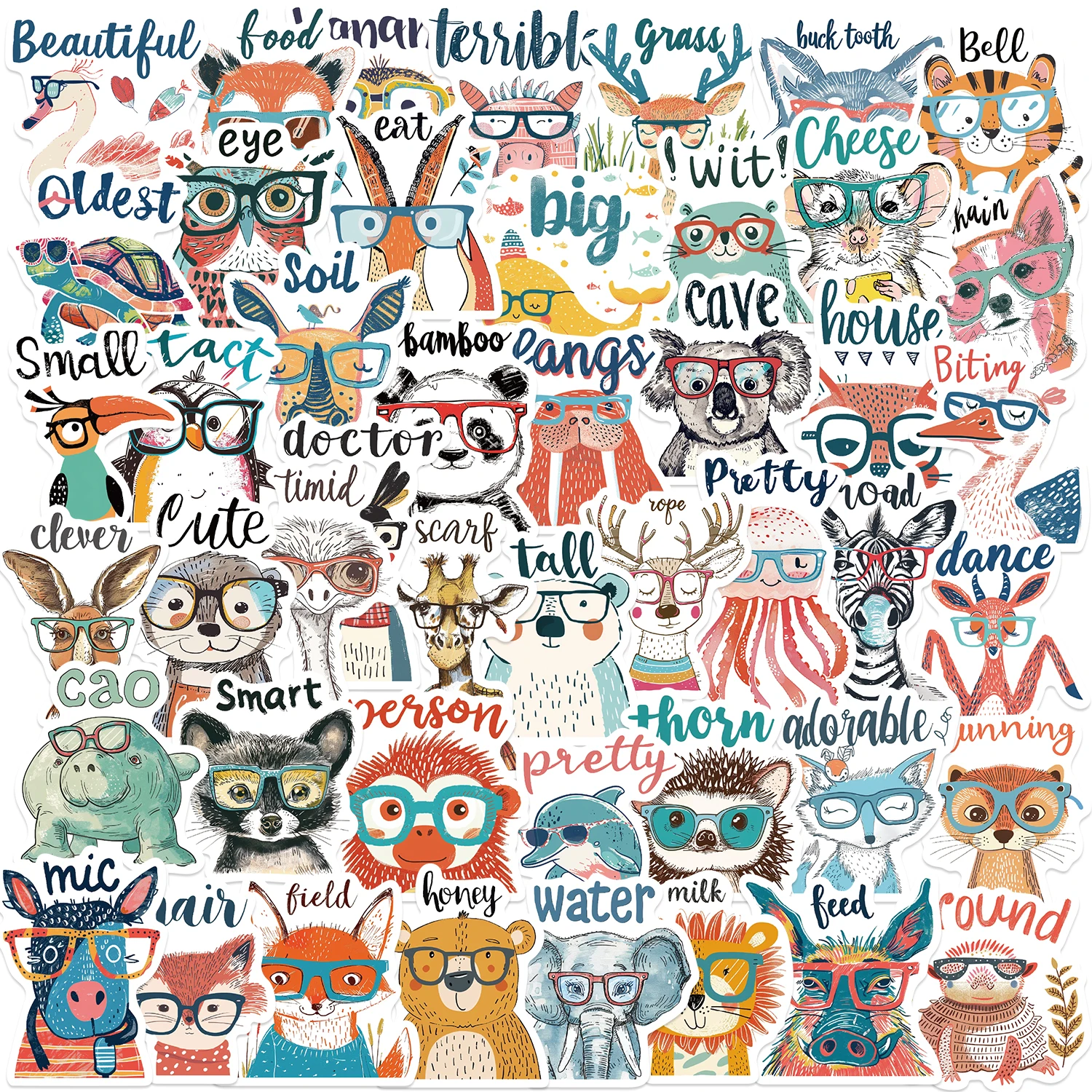 50 шт. водонепроницаемые наклейки в виде животных