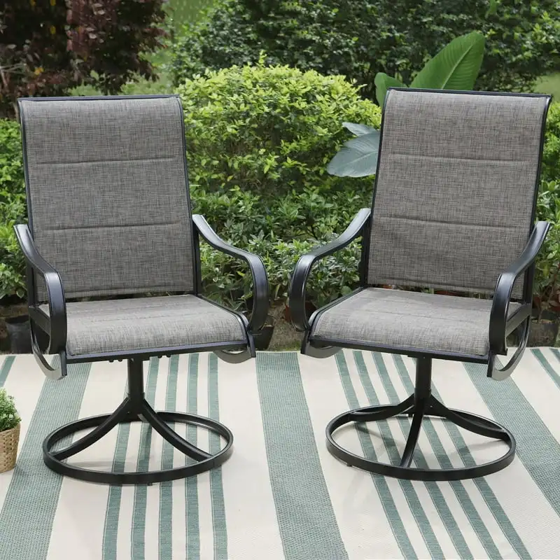 

of 2 Outdoor Swivel Dining Chairs with Padded &Rocking Motion, Black&Gray