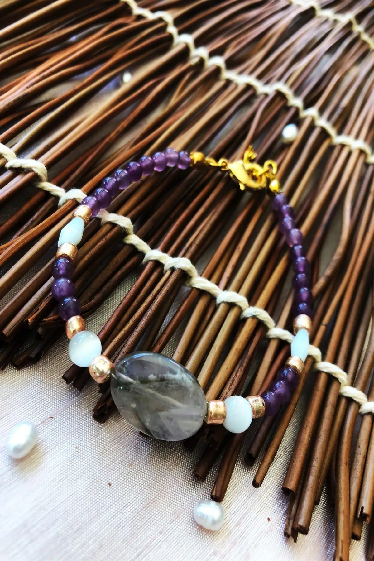 

Браслет из натурального камня ручной работы, африканская коллекция, женский браслет из аметиста, яхл16