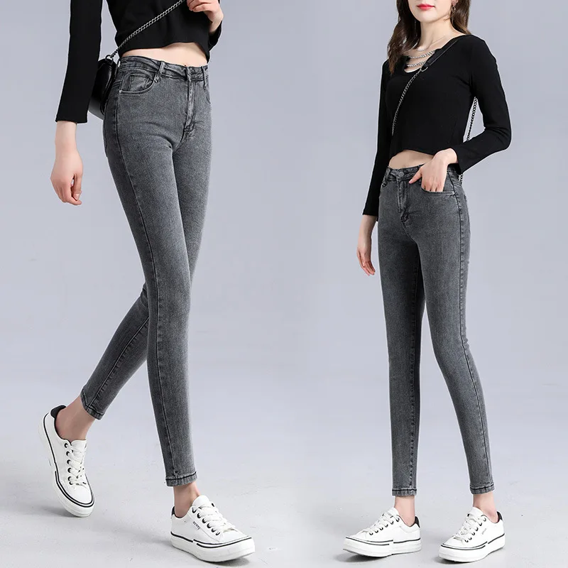 Jeans for Women mom Jeans blue gray black Woman High Elastic 31 32 Stretch Jeans female washed denim skinny pencil pants
