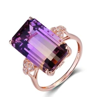 luxurious fashion micro set broken purple square gradient crystal gem rose gold ring