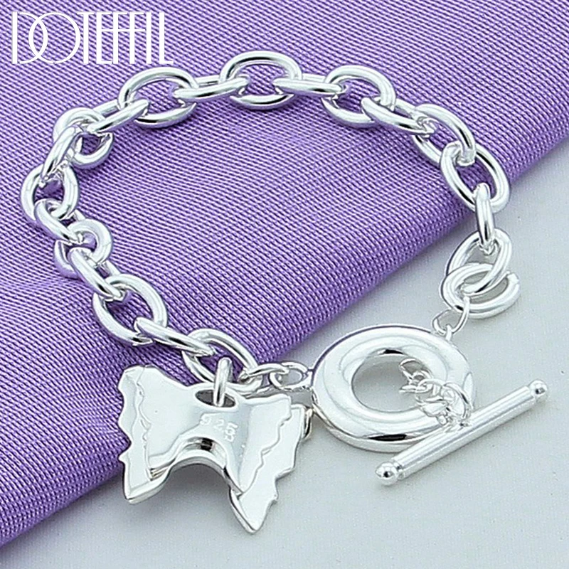 

DOTEFFIL 925 Sterling Silver Two Butterfly Pendant Bracelet OT Buckle For Woman Charm Wedding Engagement Fashion Party Jewelry