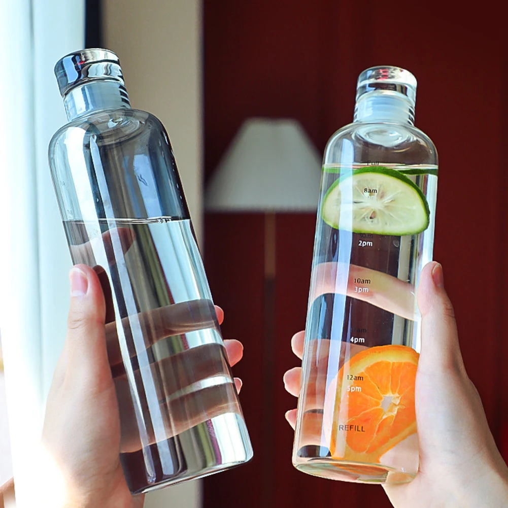 

500ml Transparent Water Bottle With Time Scale Marker Juice Cup Creative Leakproof Drink Bottle Gym Sport Water Bottles Portable