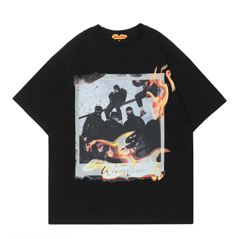 

Футболка мужская с принтом пламени, уличная одежда в стиле хип-хоп, хлопковая рубашка с короткими рукавами, Топ В гоночном стиле, 2023